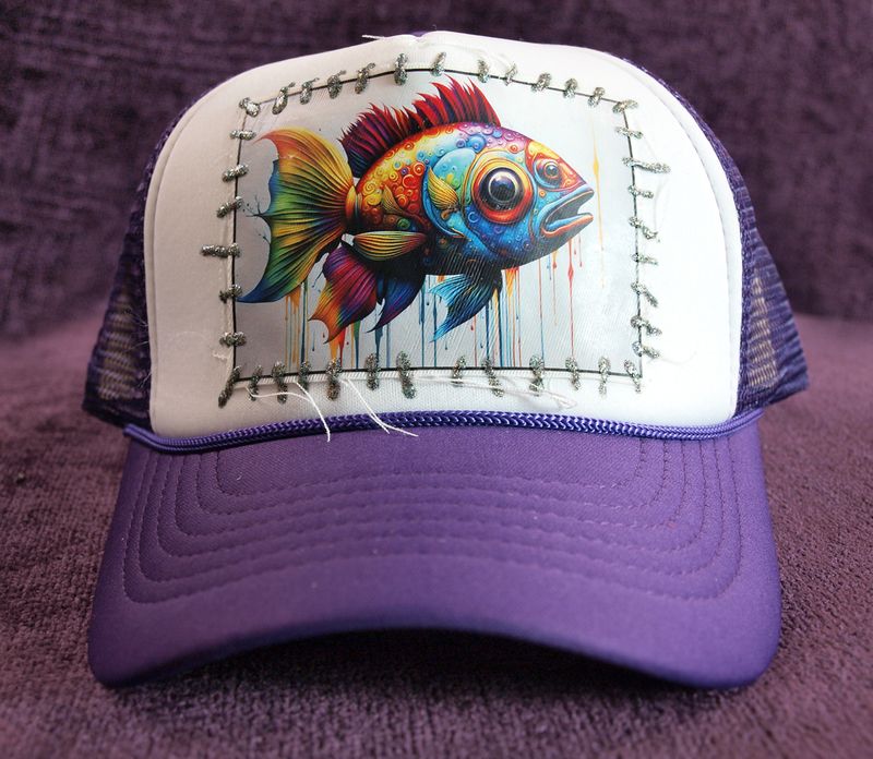 Trippy Fish 1 Distressed Patch - Foam Trucker cap