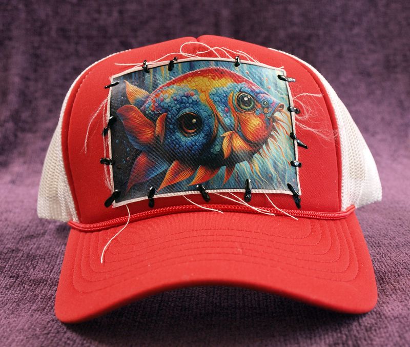 Trippy Fish 4 Distressed Patch - Foam Trucker cap