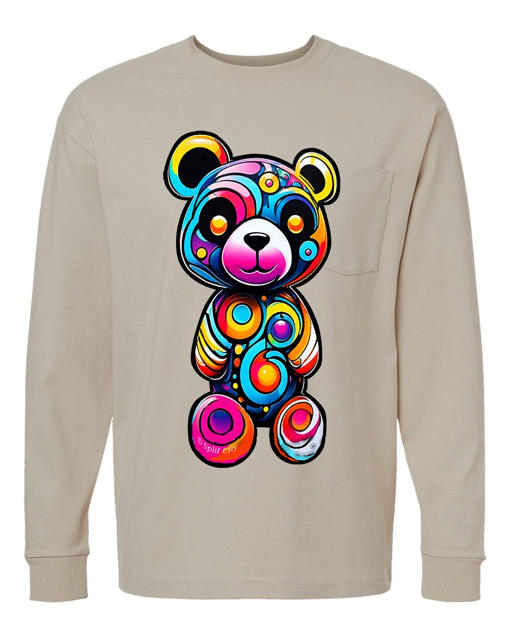 Trippy Bear 1 PREMIUM long sleeve tee - avail. in 5 colors, color: bone