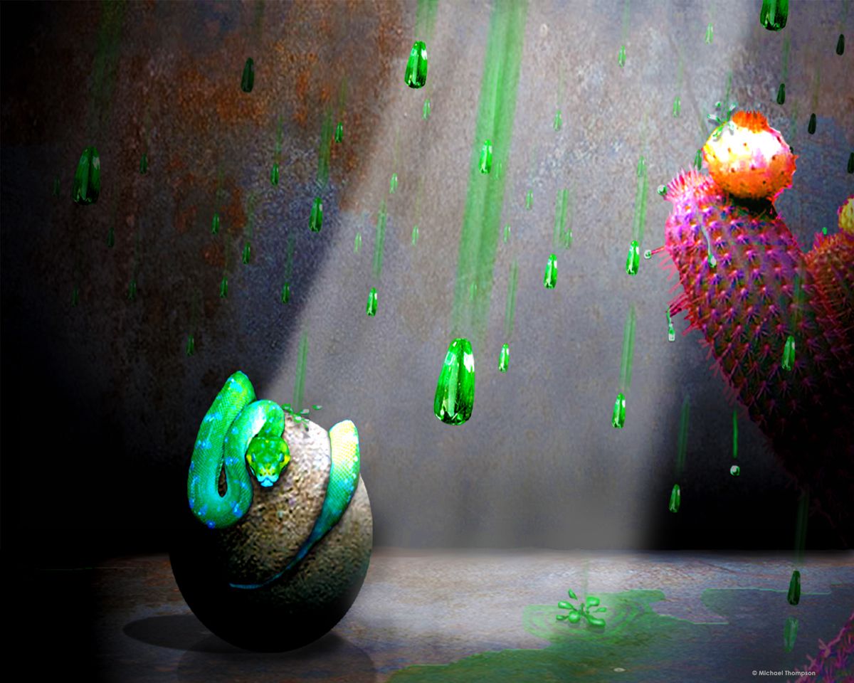 Emerald Shower digital mixed media canvas wrapped print 18x24