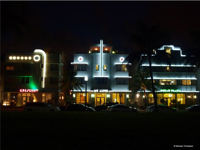 South Beach Art Deco at Night photographic canvas wrapped print 18x24