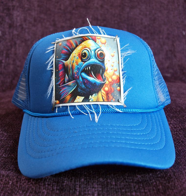 Trippy Fish 3 Distressed Patch - Foam Trucker cap
