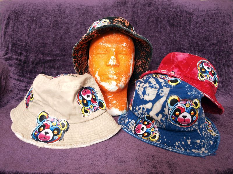 Trippy Bear Distressed Bucket Hat - avail in 4 colors