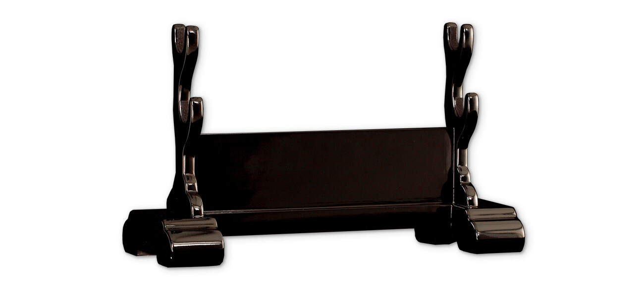 Dragon King Table-top Black Lacquer Double Sword Display (Special Order)