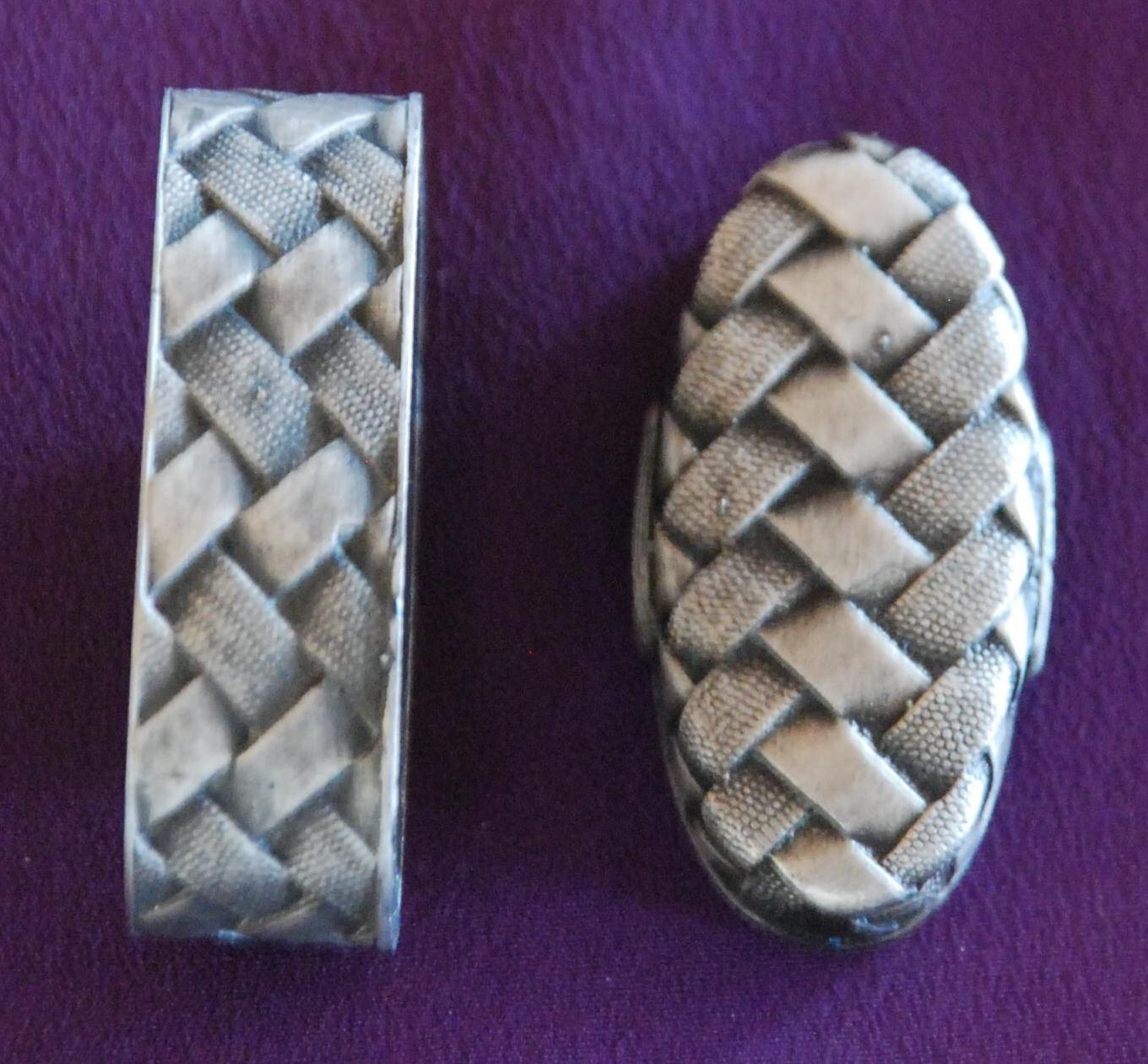 Fuchi Kashira Set - Japanese Import, Style: Amikago Fuchi Kashira - Woven Basket