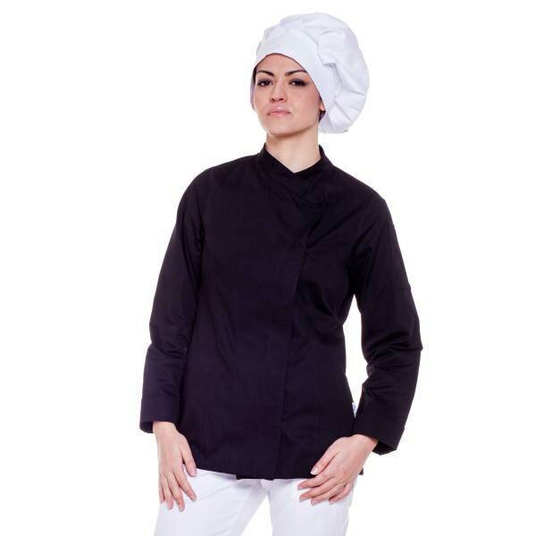 E059 08 Giacca cuoco donna nera bottone a pressione