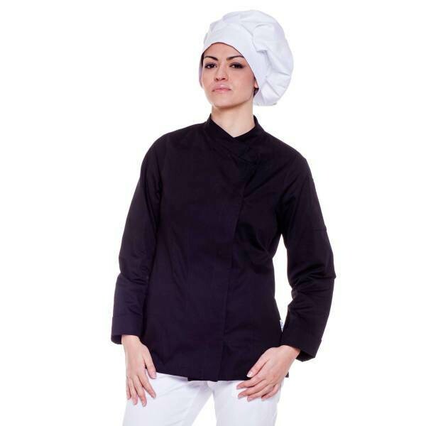 E059 08 Giacca cuoco donna nera bottone a pressione