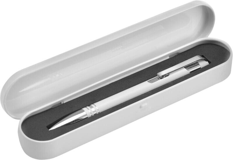 Penna a sfera in alluminio con astuccio in latta refill nero (Prezzo singolo  4.60€)
