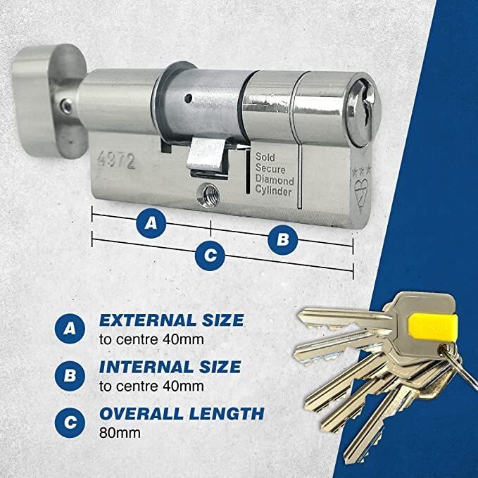 UAP TS007 3 Star Diamond Standard Thumb Turn Euro Cylinder
