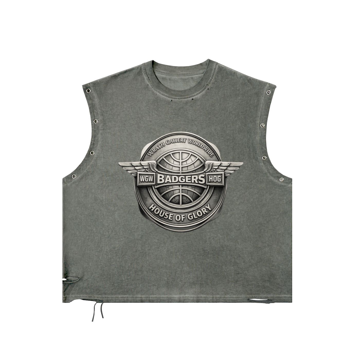 Badgers Medallion - Distressed Grommet Eyelet Tank Top