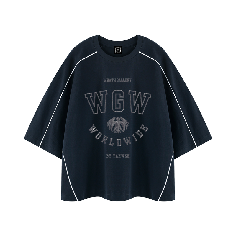 WGW Twin Medals - Boxy Piping Navy T-Shirt