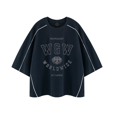 WGW Twin Medals - Boxy Piping Navy T-Shirt