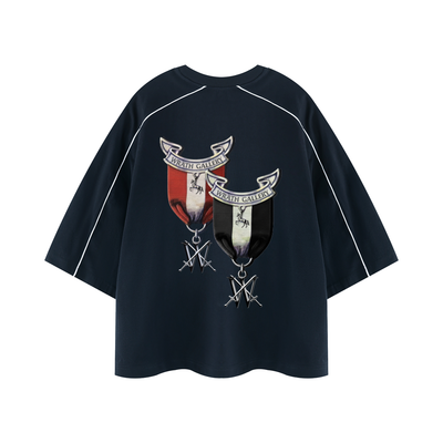 WGW Twin Medals - Boxy Piping Navy T-Shirt