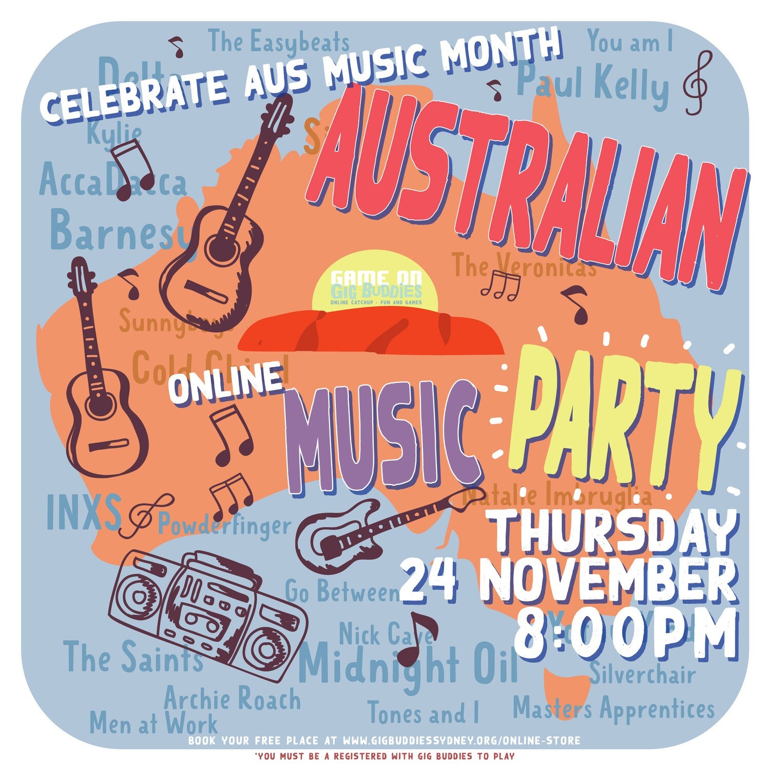 Gig Buddies Aus Music Month party - Thursday 24 November @ 8pm