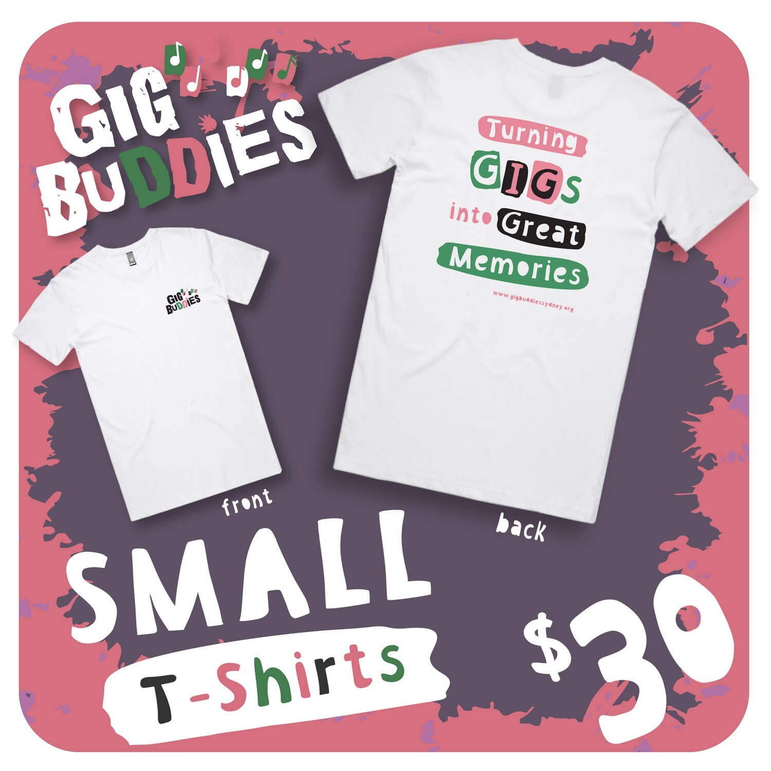 SMALL WHITE T-SHIRT - Gig Buddies