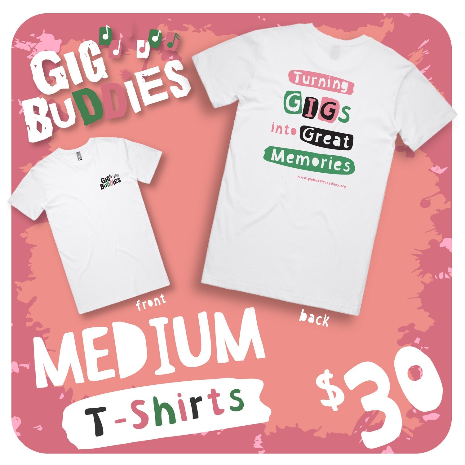 MEDIUM WHITE T-SHIRT - Gig Buddies