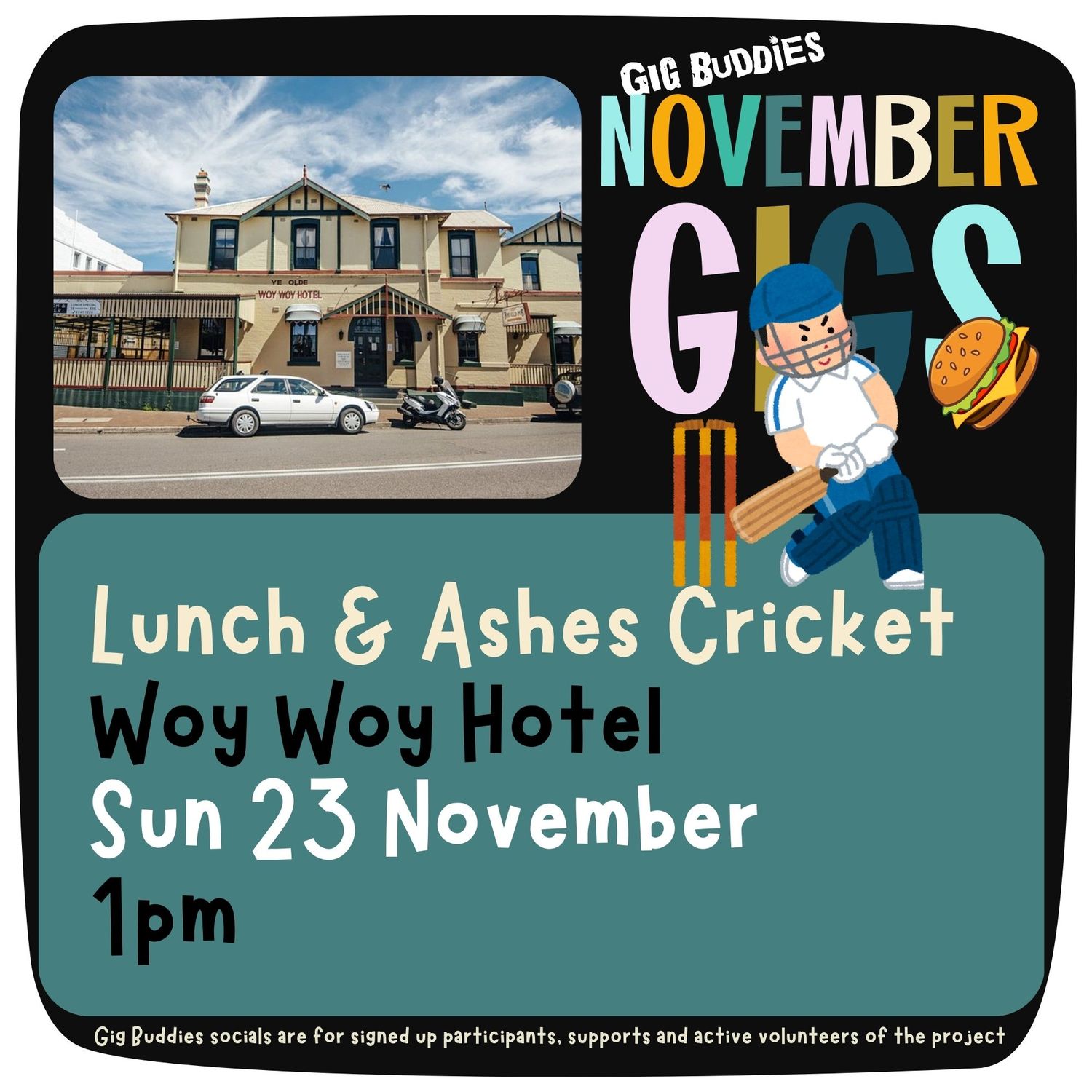 Lunch and Ashes cricket @ Woy Woy Hotel - Sunday 23 November