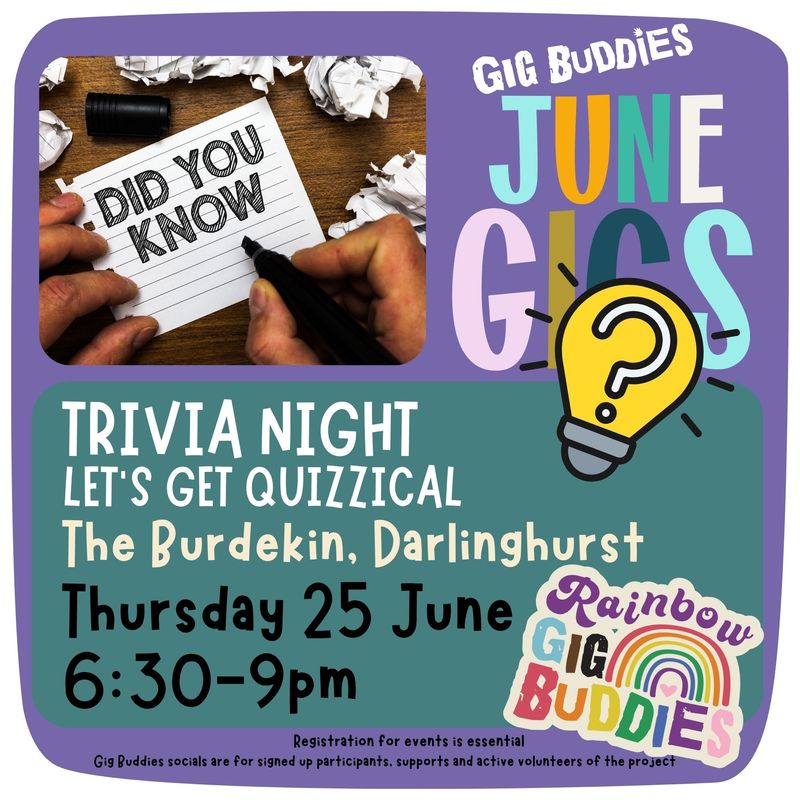Rainbow Gig Buddies trivia @ Burdekin - Thursday 25 June
