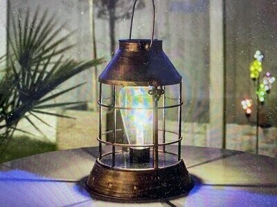 Solar Copper LED Lantern 23cm (H) x 18cm (W).