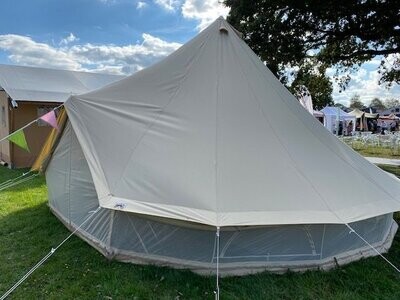 5m Ultimate Pro cotton canvas 360gsm Bell Tent Four seasons stove hole
Certified fireproof to BS7837 and BS6341.
In Stock now!