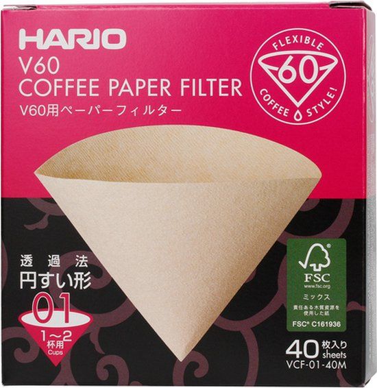 Hario V60 Papier filter misarashi /40, Kies grootte: 01