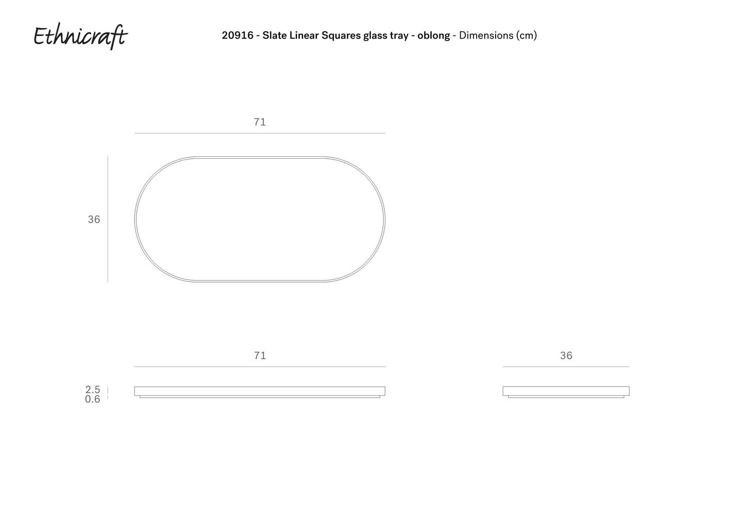 Ethnicraft - Tablett oval, M - Glas, Slate Linear Squares