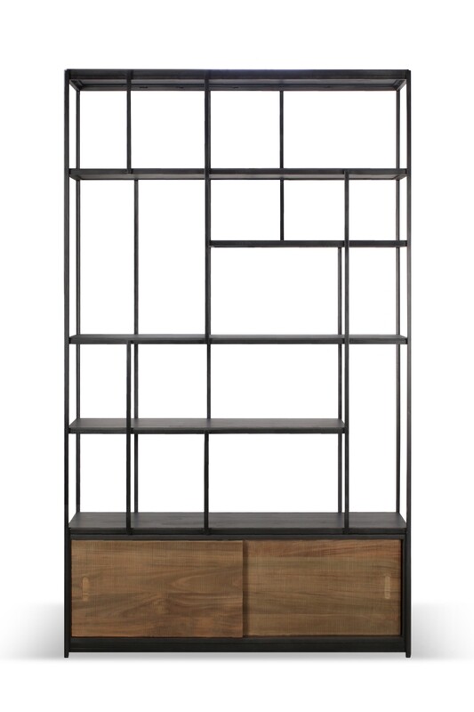 Ethnicraft - Studio Regal - Teak, Schwarz, mit Türen