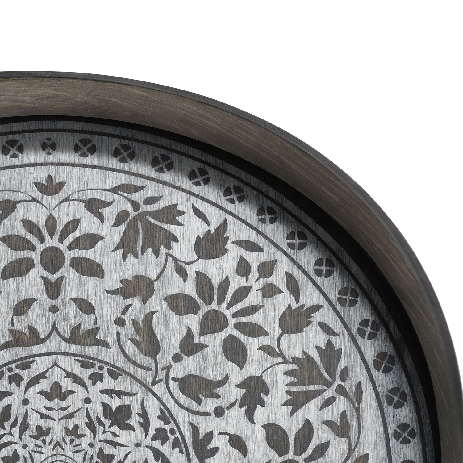 (Sale) Tablett rund, 61cm - Holz, White Marrakesh