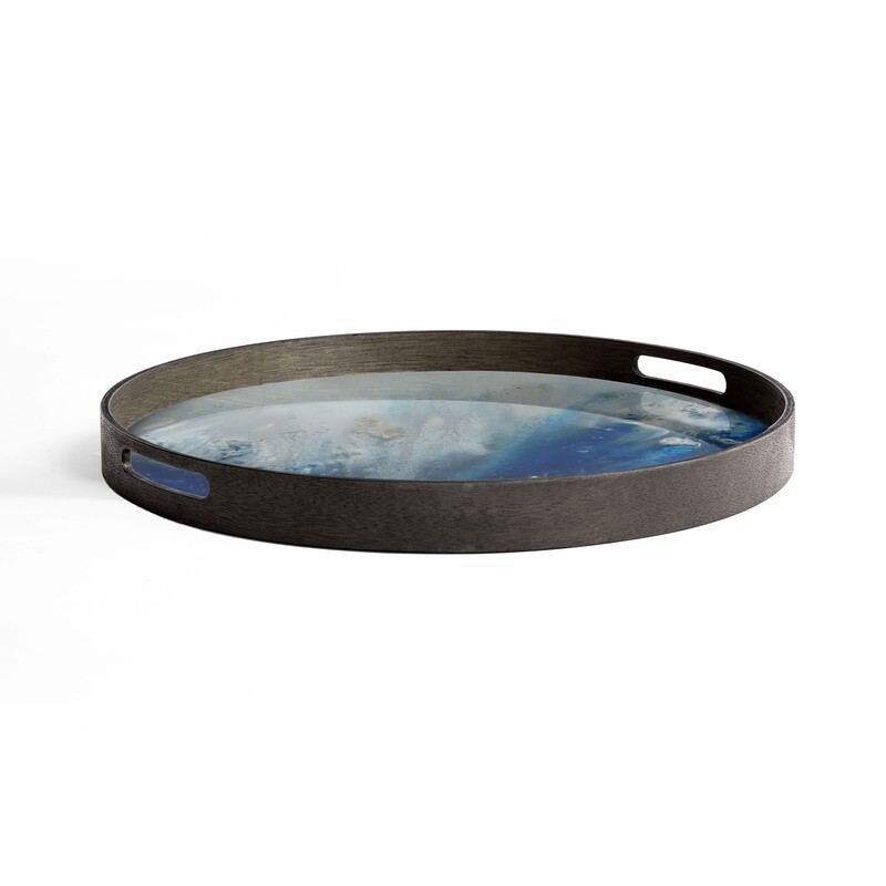 Ethnicraft - Tablett rund, 48cm - Glas, Blue Mist Organic