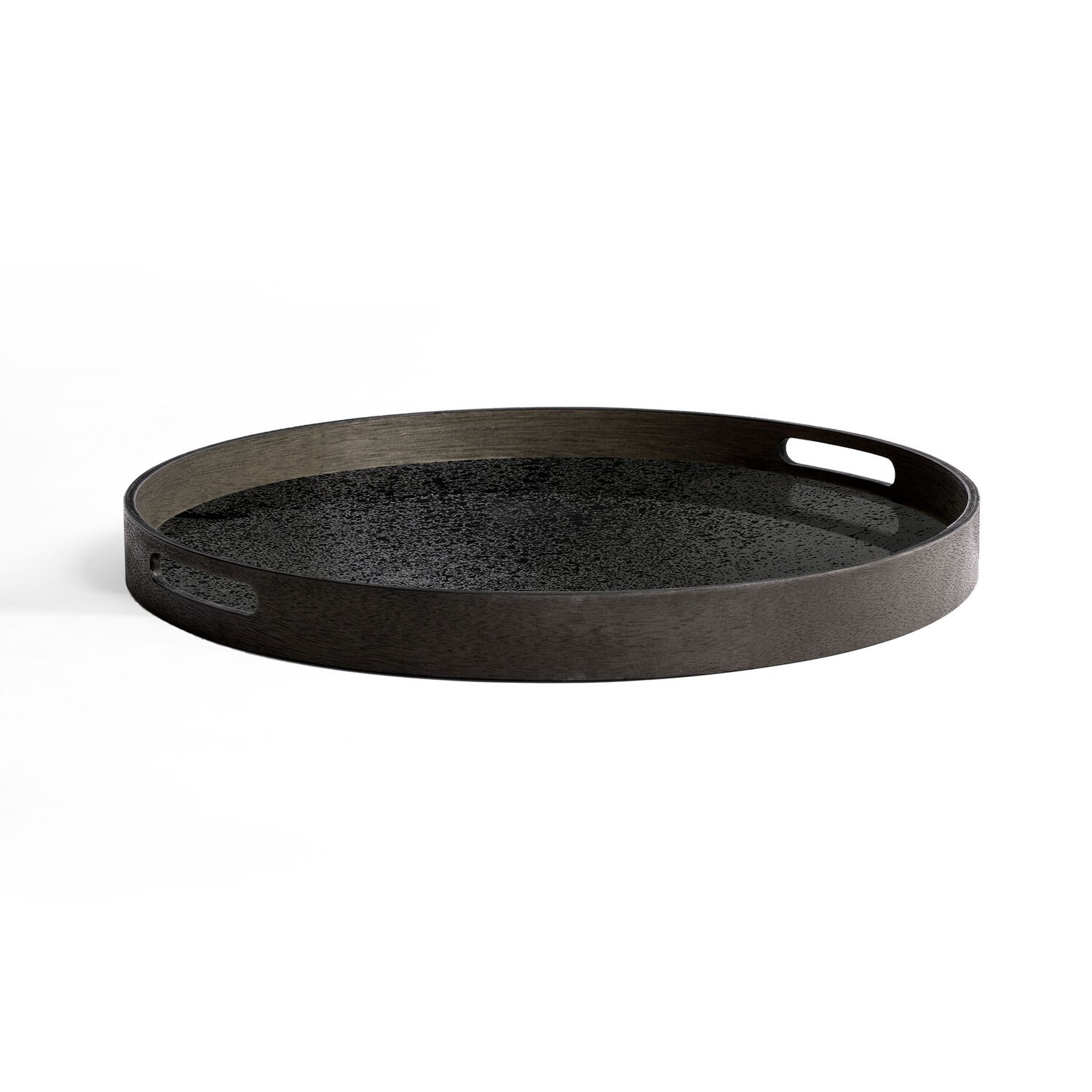 Ethnicraft - Tablett rund, 48cm - Spiegelglas, Charcoal Heavy Aged