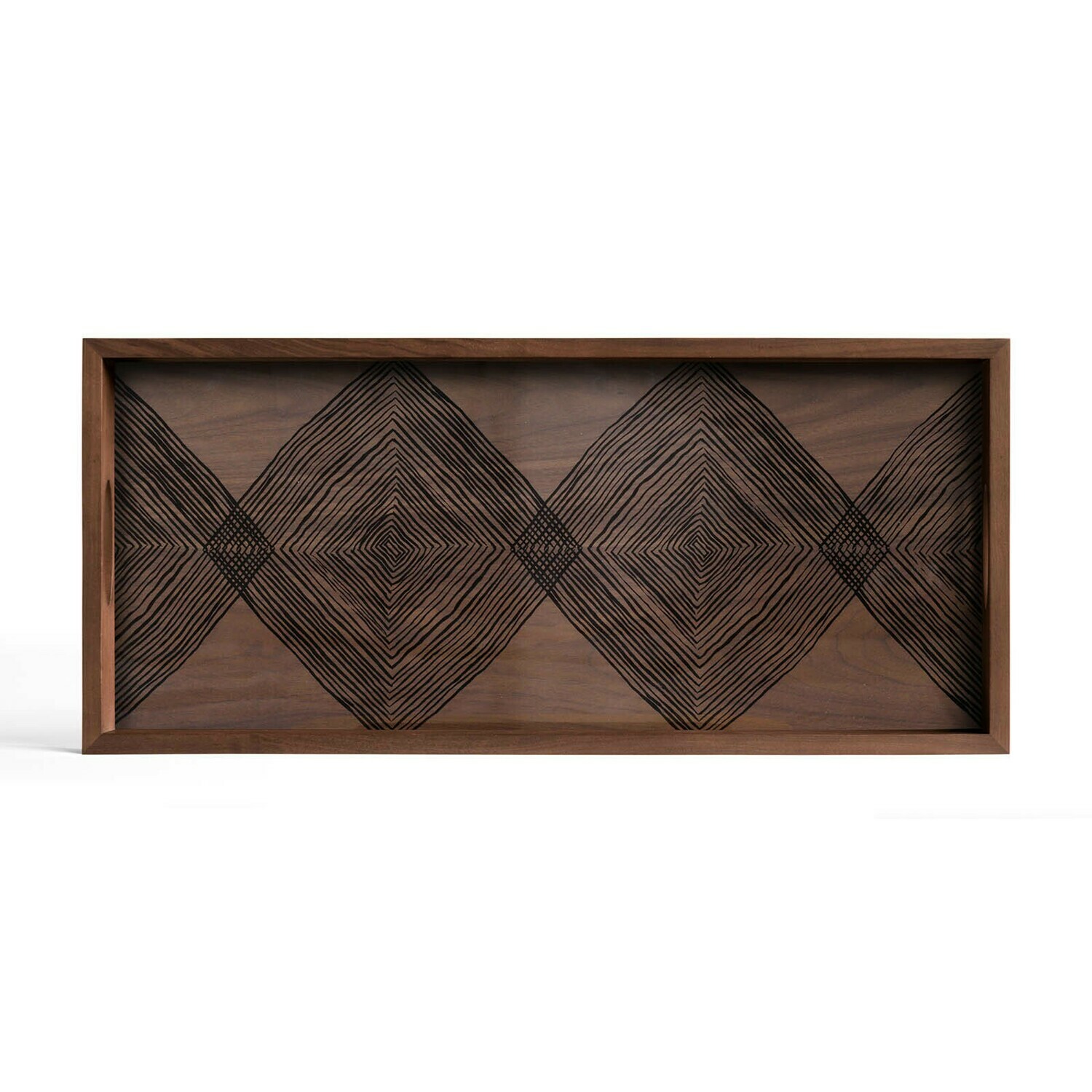 (Sale) Tablett rechteckig, M - Glas, Walnut Linear Squares