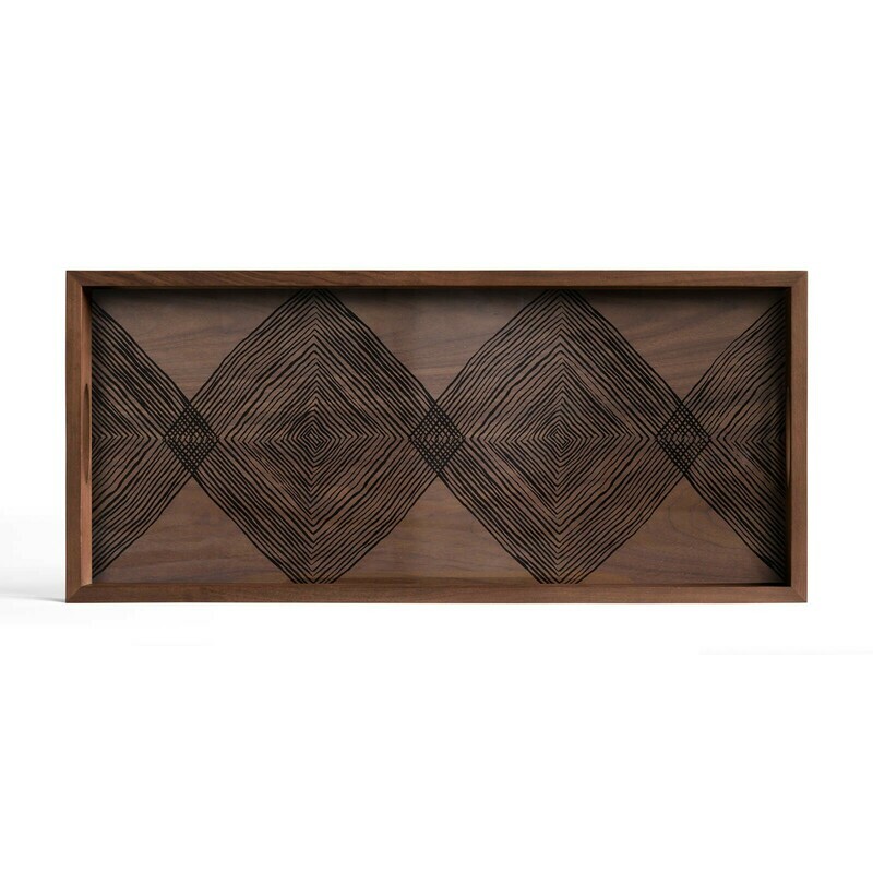 (Sale) Tablett rechteckig, M - Glas, Walnut Linear Squares