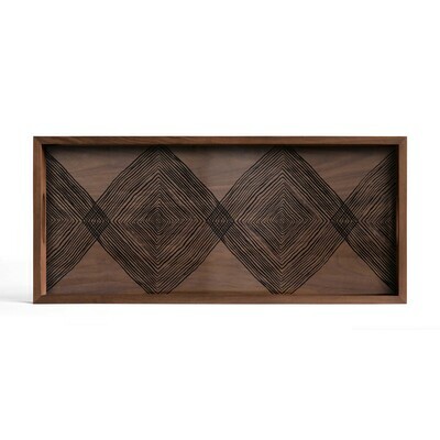 Tablett rechteckig, M - Glas, Walnut Linear Squares