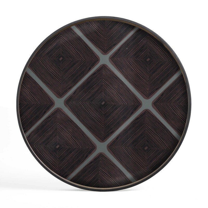 Ethnicraft - Tablett rund, 92cm - Glas, Slate Linear Squares
