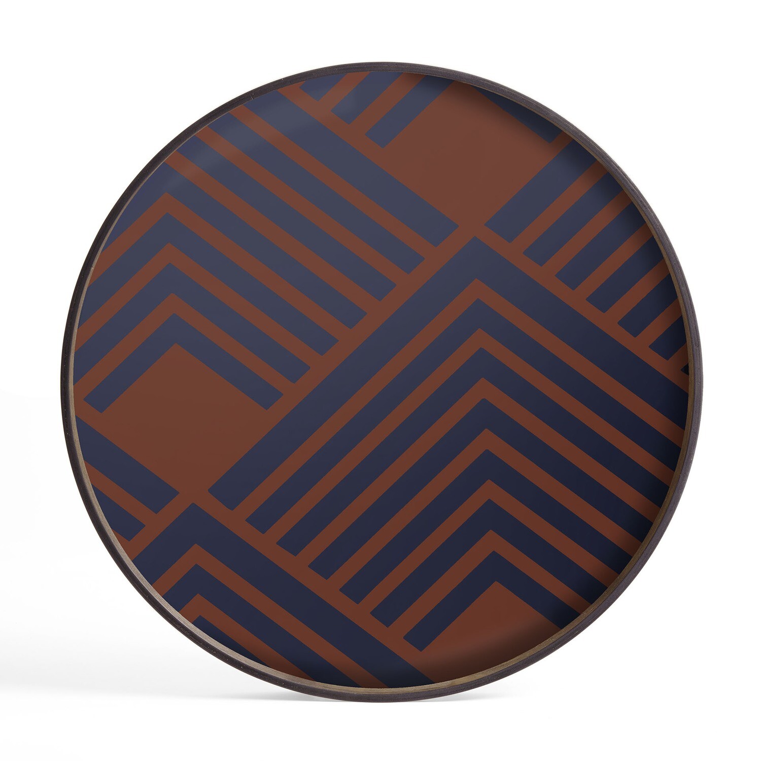 (Sale) Tablett rund, 61cm - Glas, Midnight Chevron Tray