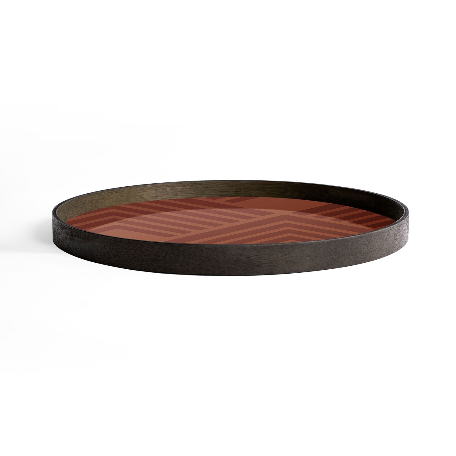 (Sale) Tablett rund, 61cm - Glas, Orange Chevron Tray
