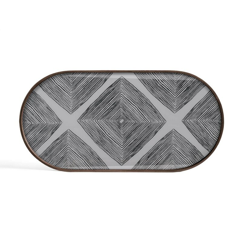 Ethnicraft - Tablett oval, M - Glas, Slate Linear Squares