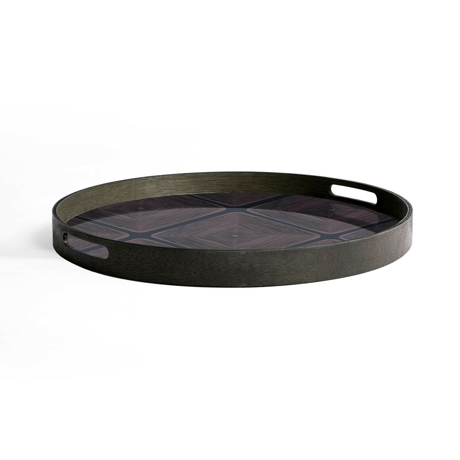 (Sale) Tablett rund, 48cm - Glas, Midnight Linear Squares