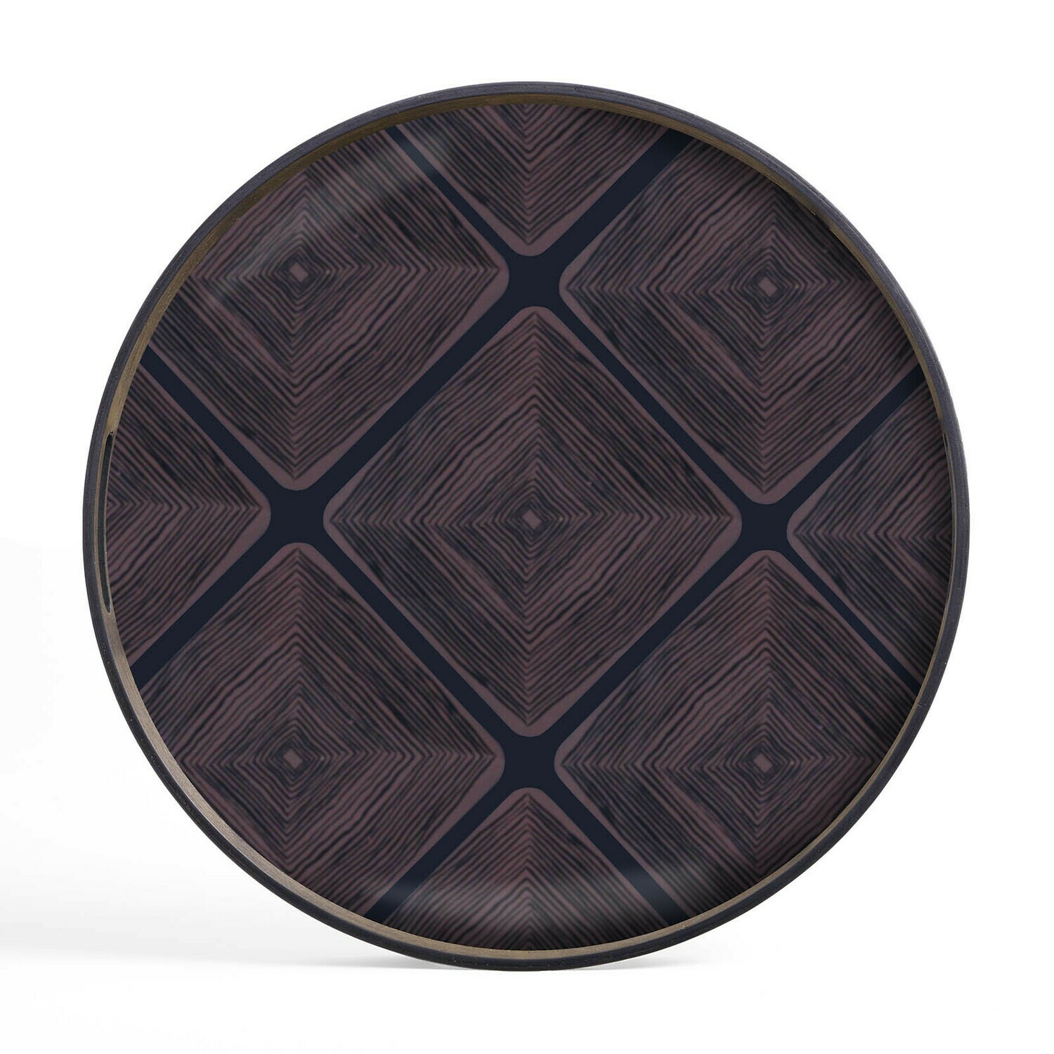(Sale) Tablett rund, 48cm - Glas, Midnight Linear Squares