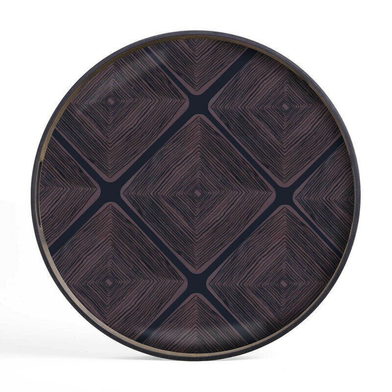 (Sale) Tablett rund, 48cm - Glas, Midnight Linear Squares