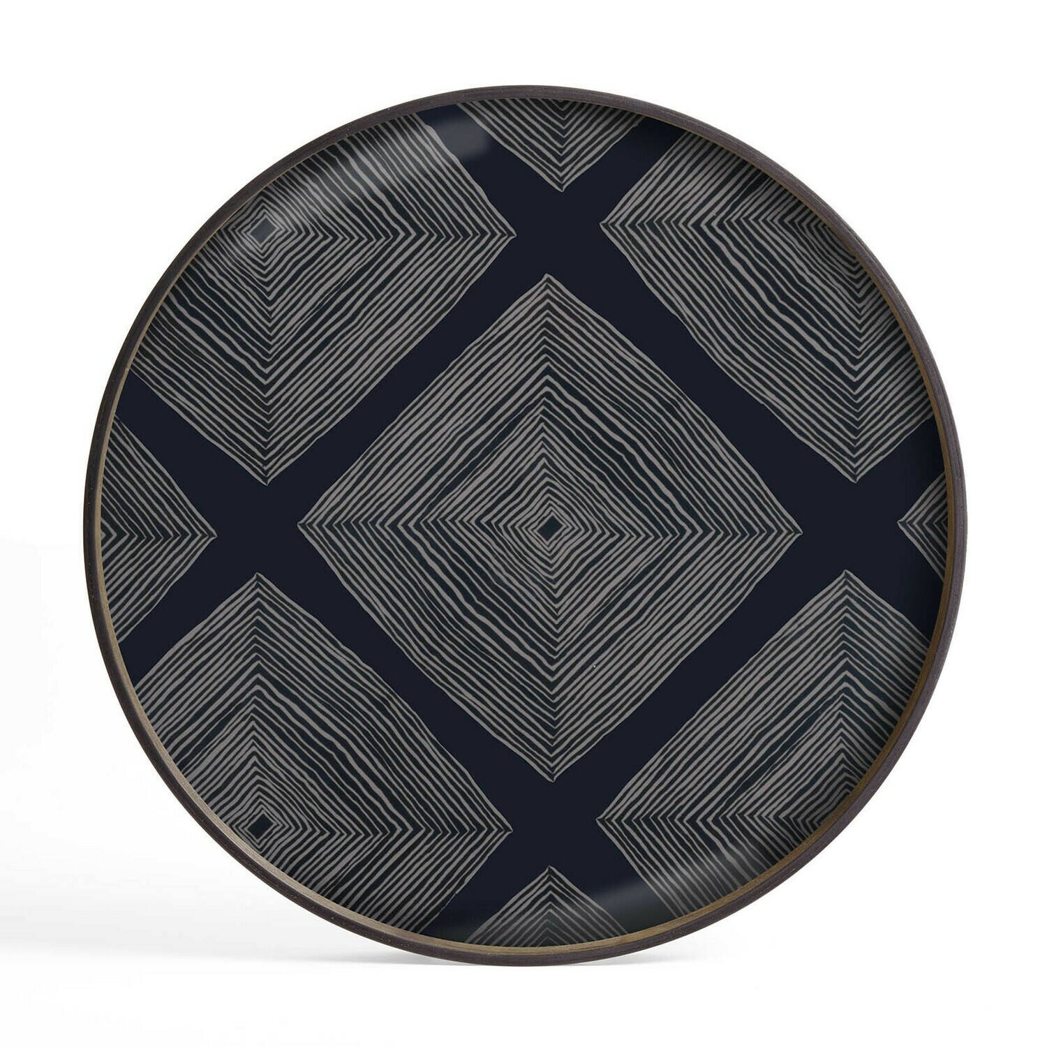 Ethnicraft - Tablett rund, 61cm - Glas, Ink Linear Squares