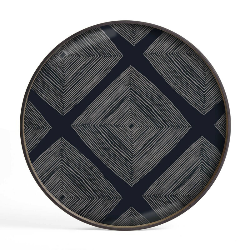 Ethnicraft - Tablett rund, 61cm - Glas, Ink Linear Squares
