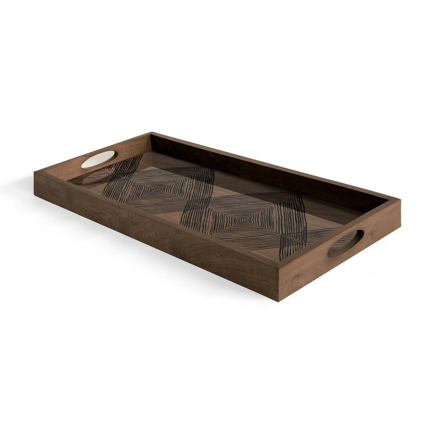 (Sale) Tablett rechteckig, M - Glas, Walnut Linear Squares