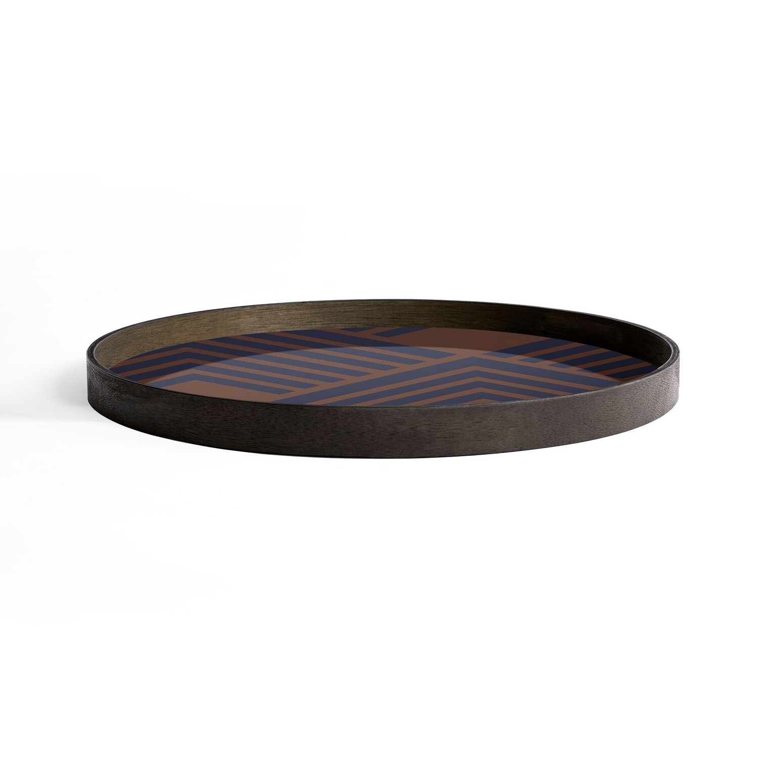 (Sale) Tablett rund, 61cm - Glas, Midnight Chevron Tray