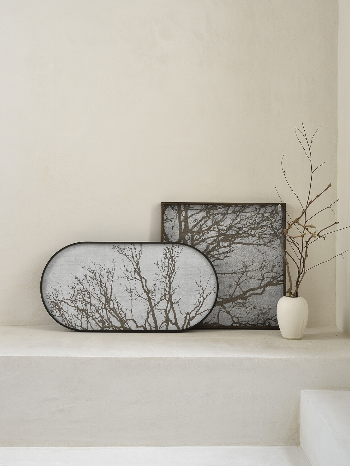 (Sale) Tablett quadratisch, 51cm - Holz, White Tree