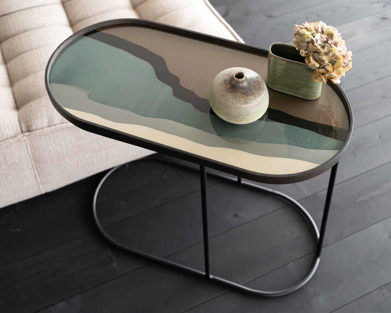 Ethnicraft - Tablett oval, M - Glas, Wabi Sabi Graphite
