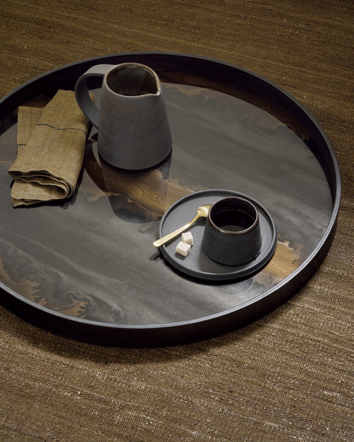 Ethnicraft - Tablett Organic Bronze - Glas, rund, 61cm