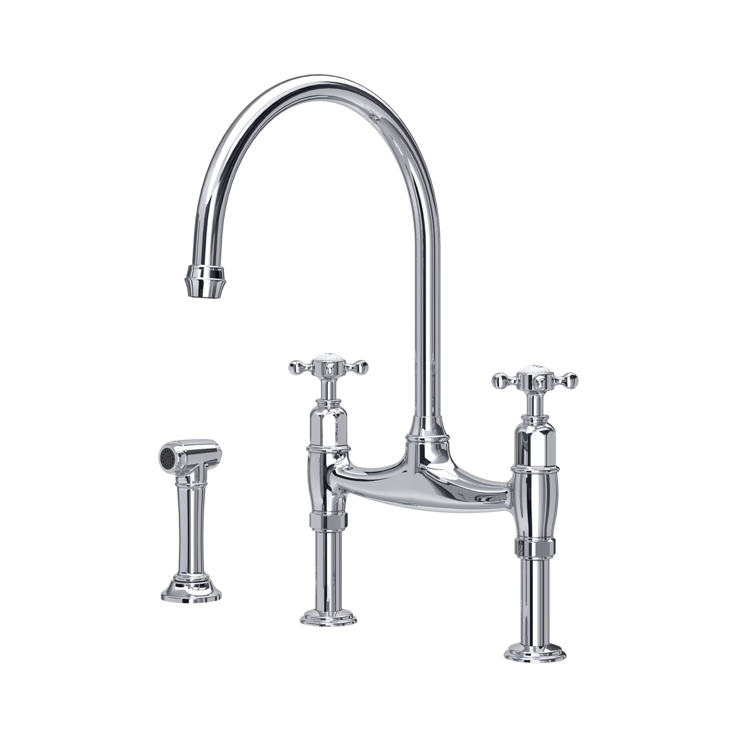 Perrin &amp; Rowe - LANGBOURN Küchenarmatur - Brücke, Kreuzhebel, mit Tischbrause, Ausführung: Chrome