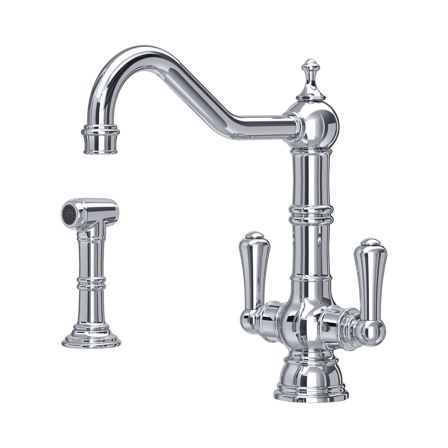 Perrin &amp; Rowe - PROVENCE Küchenarmatur - Monoblock, 2 Hebel, mit Tischbrause, Ausführung: Chrome