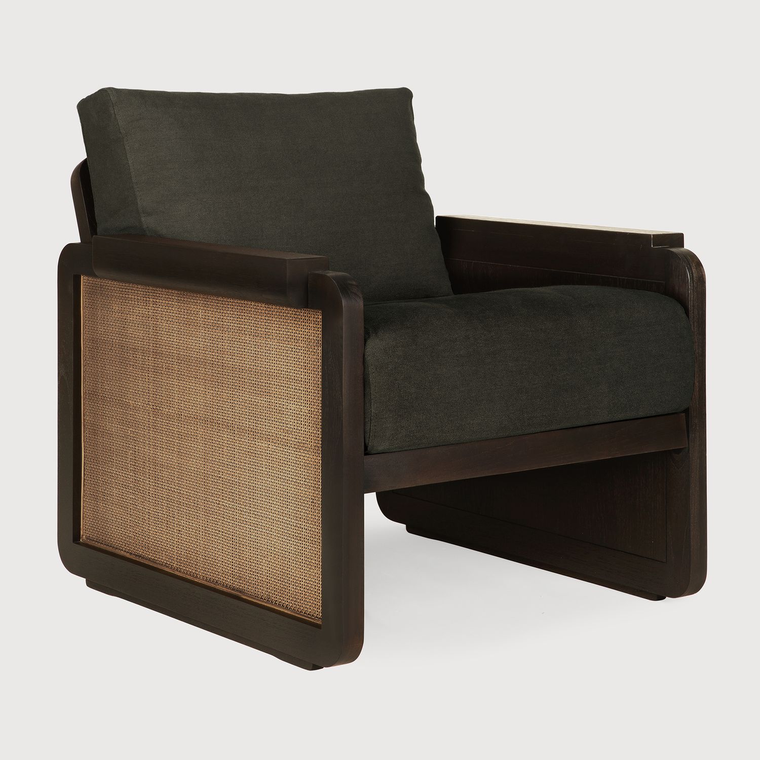 Ethnicraft - Panel Loungesessel - Teak, dunkelbraun, Rattan Roasted
